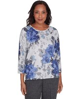 Alfred Dunner® Worth Avenue Watercolor Floral Shimmer Crew Neck Top thumbnail number 1