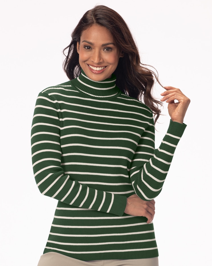 Striped Ribbed Cotton Turtleneck Sweater image number 1