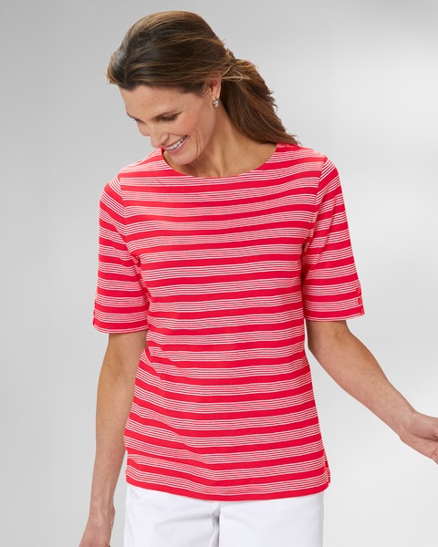 Essential Cotton Stripe Elbow-Sleeve Tee