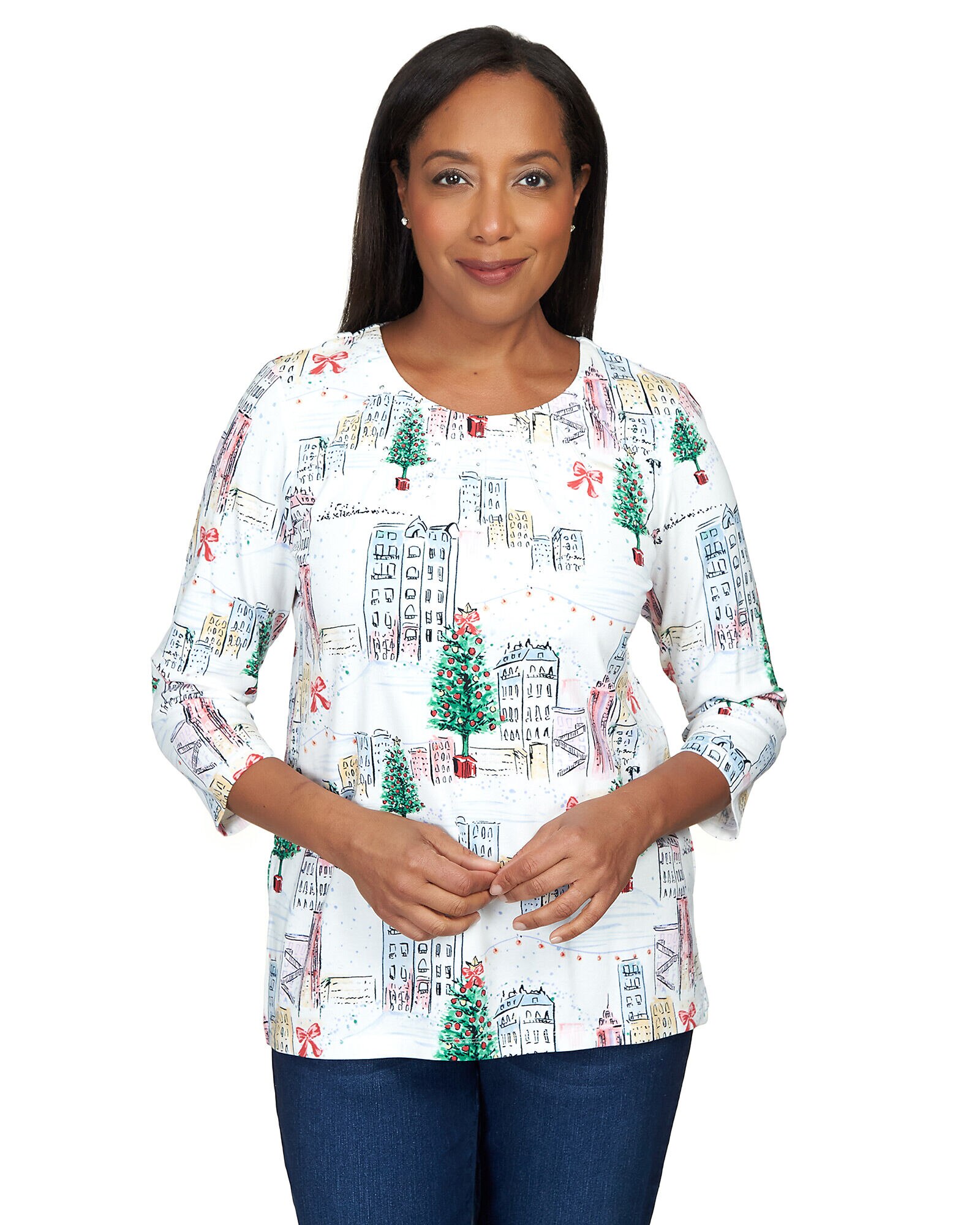 Alfred Dunner Christmas in the City Classic Top
