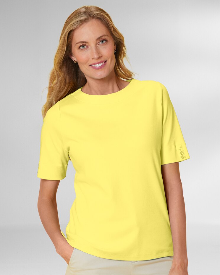Essential Cotton Solid Elbow-Sleeve Tee image number 1