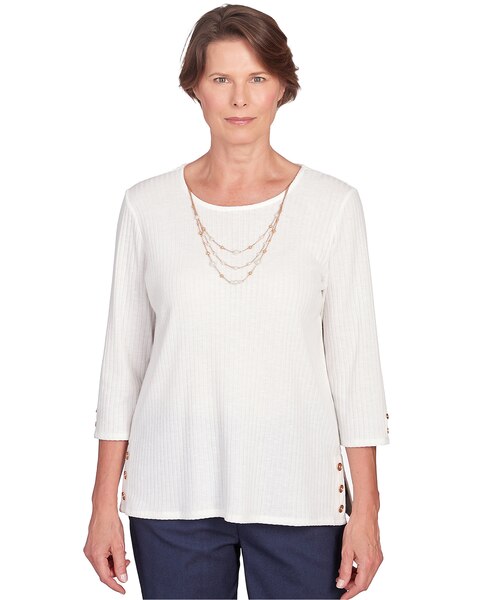 Alfred Dunner® St.Moritz Solid Knit Flutter Sleeve Top With Necklace