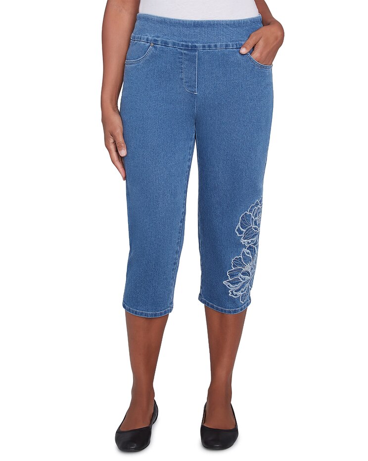 Alfred Dunner® Free Spirit Super Stretch Denim Floral Capri Pant image number 1