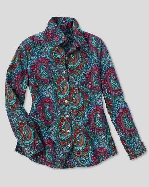 Paisley Jewel Long-Sleeve Cotton Shirt