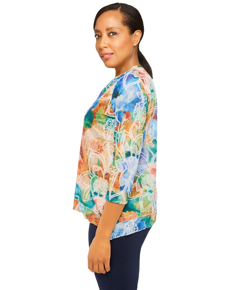 Alfred Dunner® Moody Blues Moody Watercolor Floral V-Neck Top image number 4