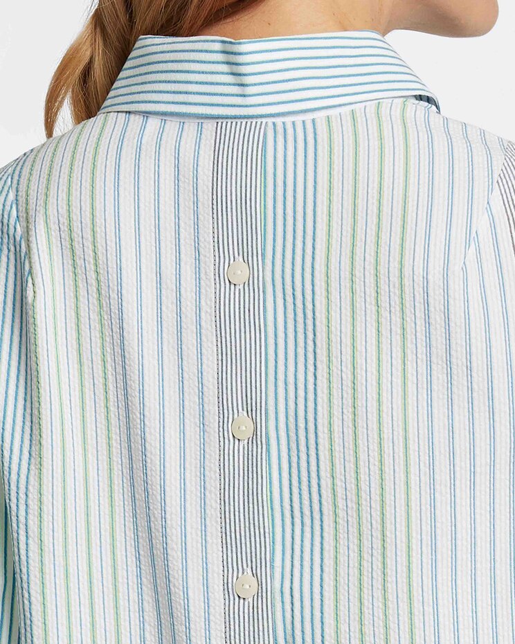 Therese Thin Varigated Seersucker Stripe 3/4 Sleeve Popover Shirt image number 6