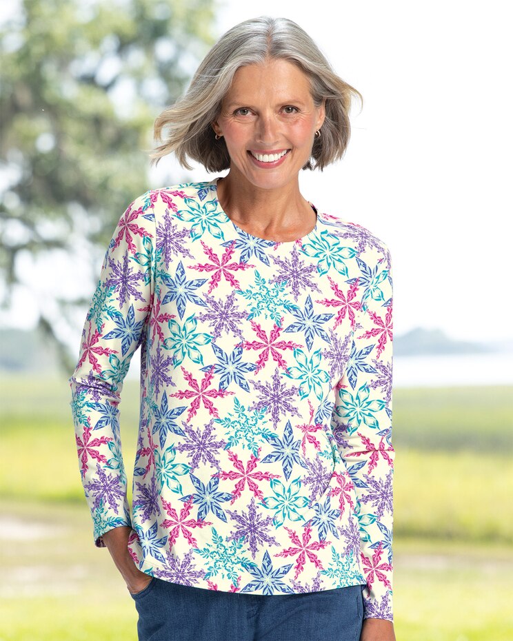 Prima™ Cotton Snowflake Jewelneck Tee image number 1