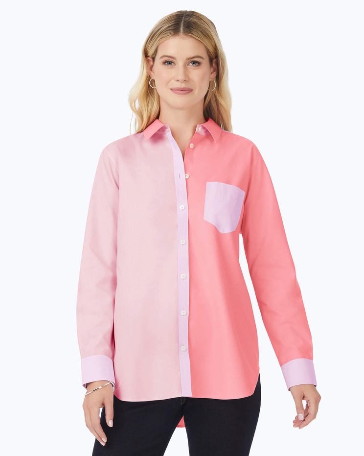 Boyfriend Long Sleeve Mix Pinpoint Shirt image number 1