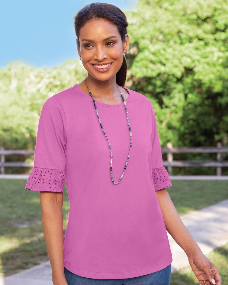 Prima™ Cotton Eyelet Ruffle-Sleeve Tee image number 1
