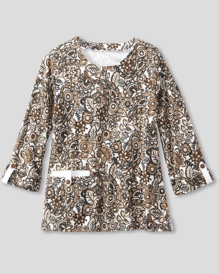 Essential Cotton Sedona Batik-Print Roll-Sleeve Tee  image number 1