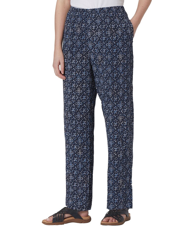 Batik-Print Crinkle Pants image number 1