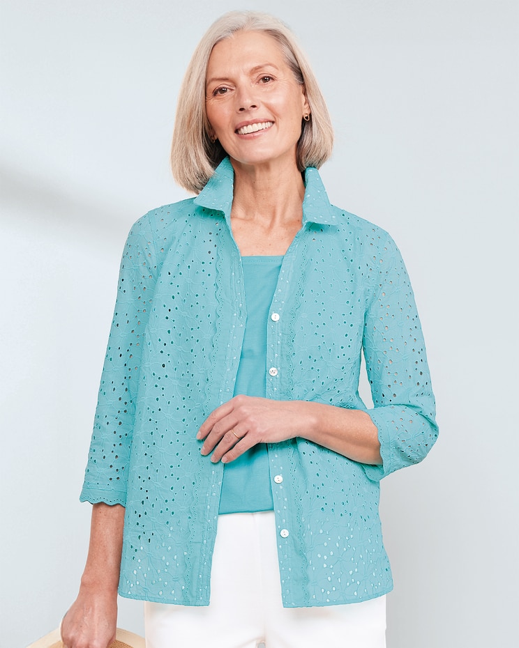 Scallop-Trimmed Eyelet Shirt image number 1