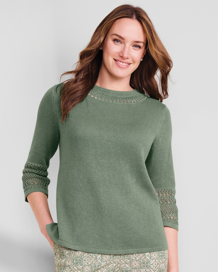 Linen/Cotton Crochet-Trim Pullover  image number 1