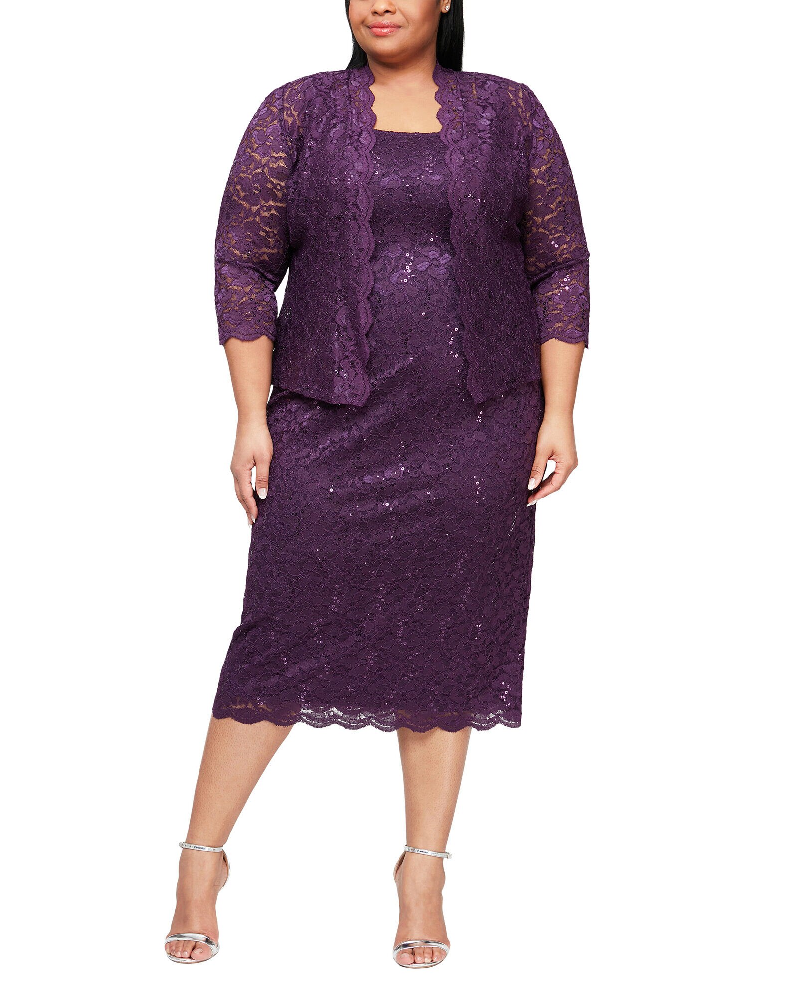 S.L. Fashions Sequin Beaded Shoulder Jacket Dress