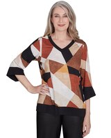 Alfred Dunner® Rue Rivoli V-Neck Patchwork Sweater thumbnail number 1