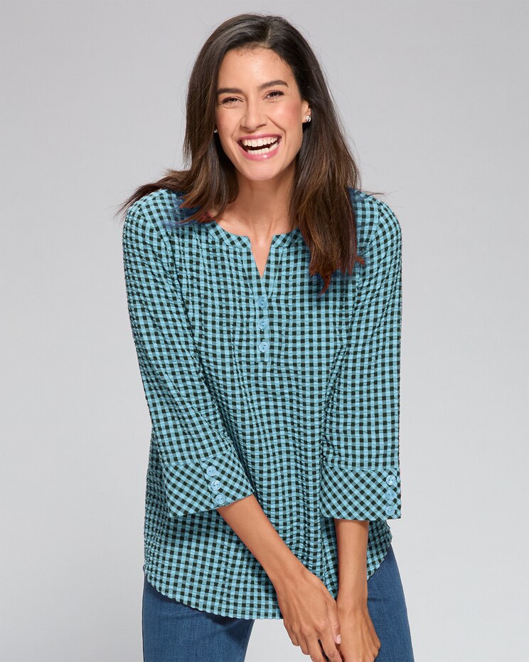 Gingham Check Y-Neck Popover image number 1