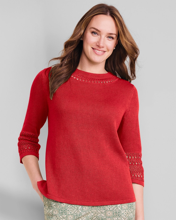 Linen/Cotton Crochet-Trim Pullover  image number 1