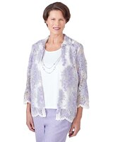 Alfred Dunner® Isn't It Romantic Collared Floral Lace Two In One Top with Necklace thumbnail number 3