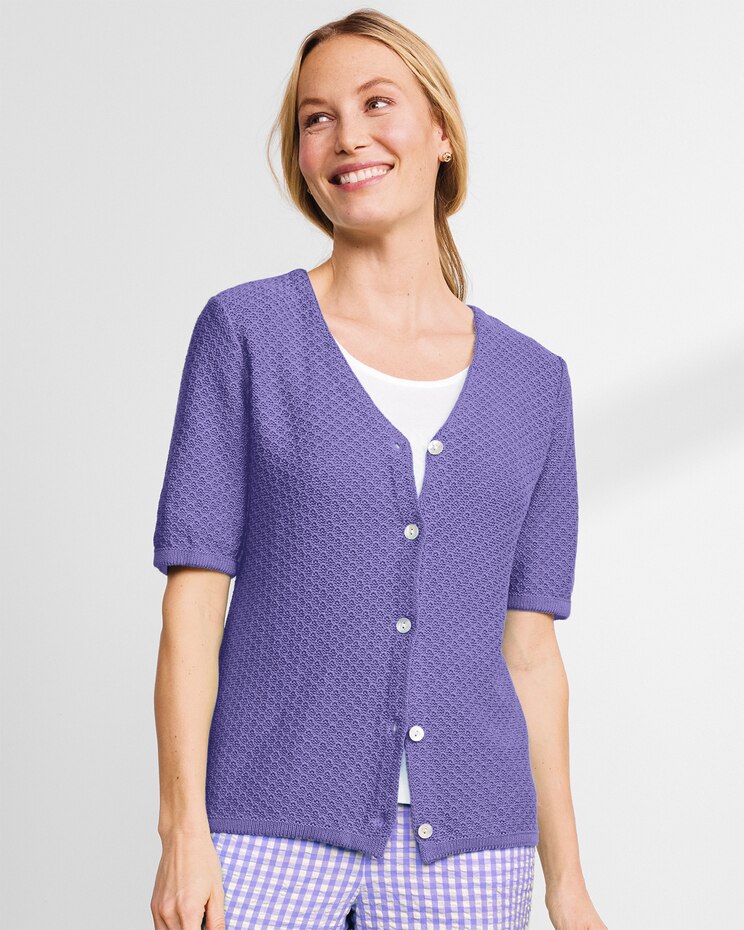 Linen/Cotton Elbow-Sleeve Cardigan  image number 1