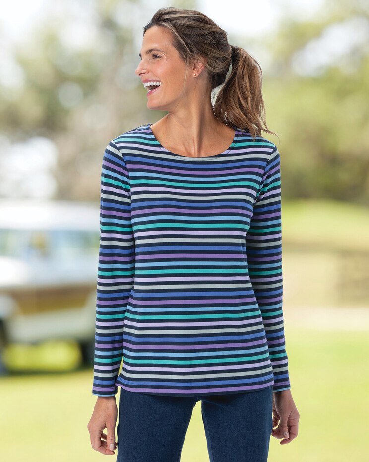 Essential Cotton Long-Sleeve Multi-Stripe Tee image number 1