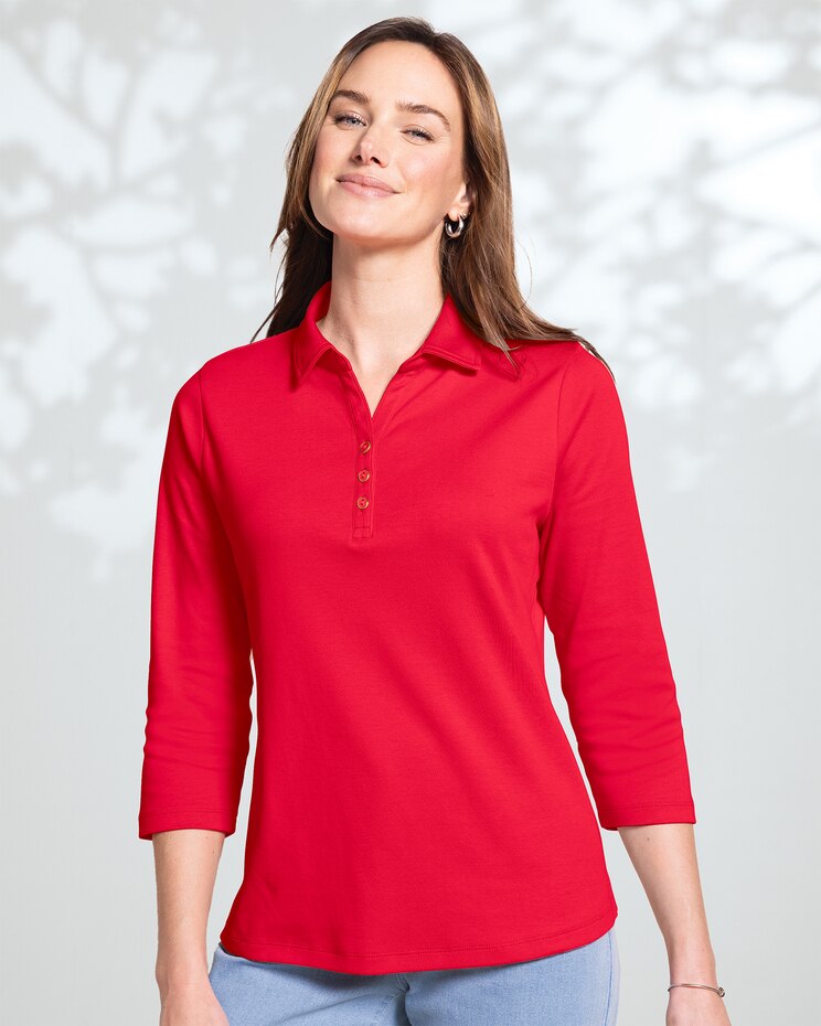 Solid Three-Quarter-Sleeve Polo image number 1