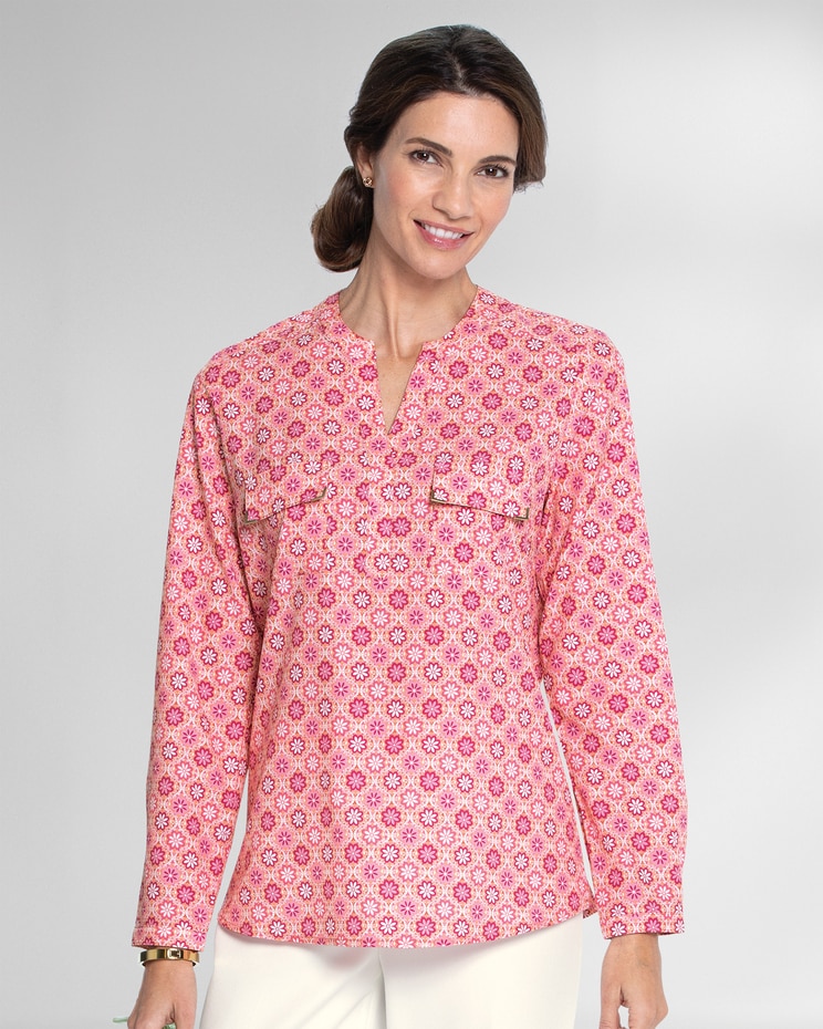 Silky Print Long-Sleeve Utility Blouse image number 1