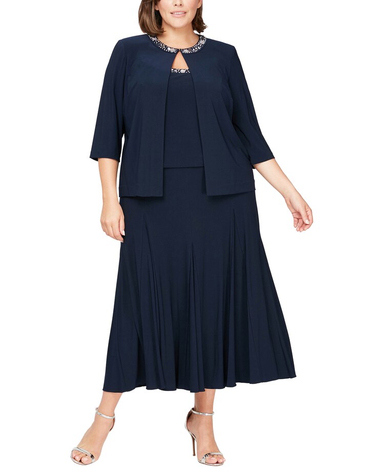 Matte Jersey Jacket Dress with Sequin Beaded Trim image number 5