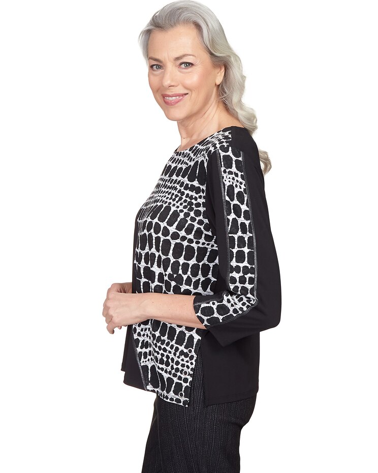 Alfred Dunner® World Traveler Spliced Animal Print 3/4 Sleeve Top image number 4