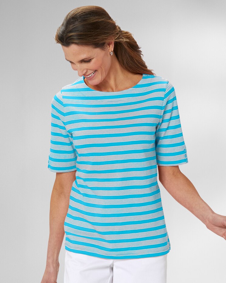 Essential Cotton Stripe Elbow-Sleeve Tee image number 1