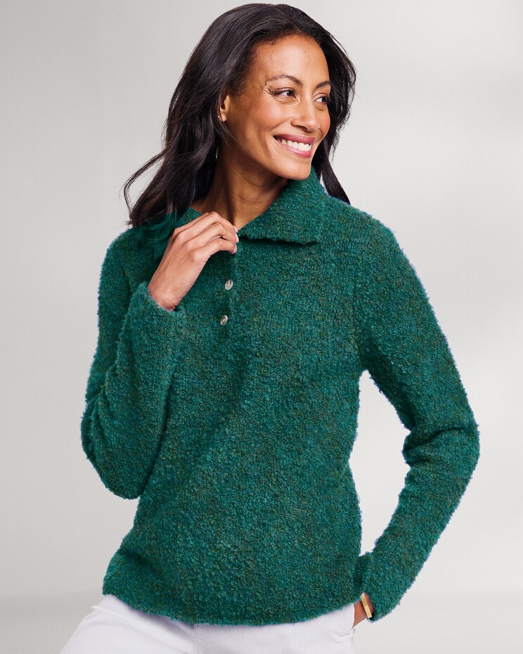 Luxe Bouclé Convertible-Collar Henley image number 1