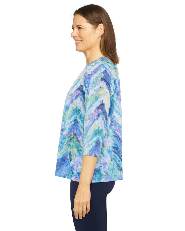 Alfred Dunner® Moody Blues Ikat Chevron 3/4 Sleeve Top image number 4