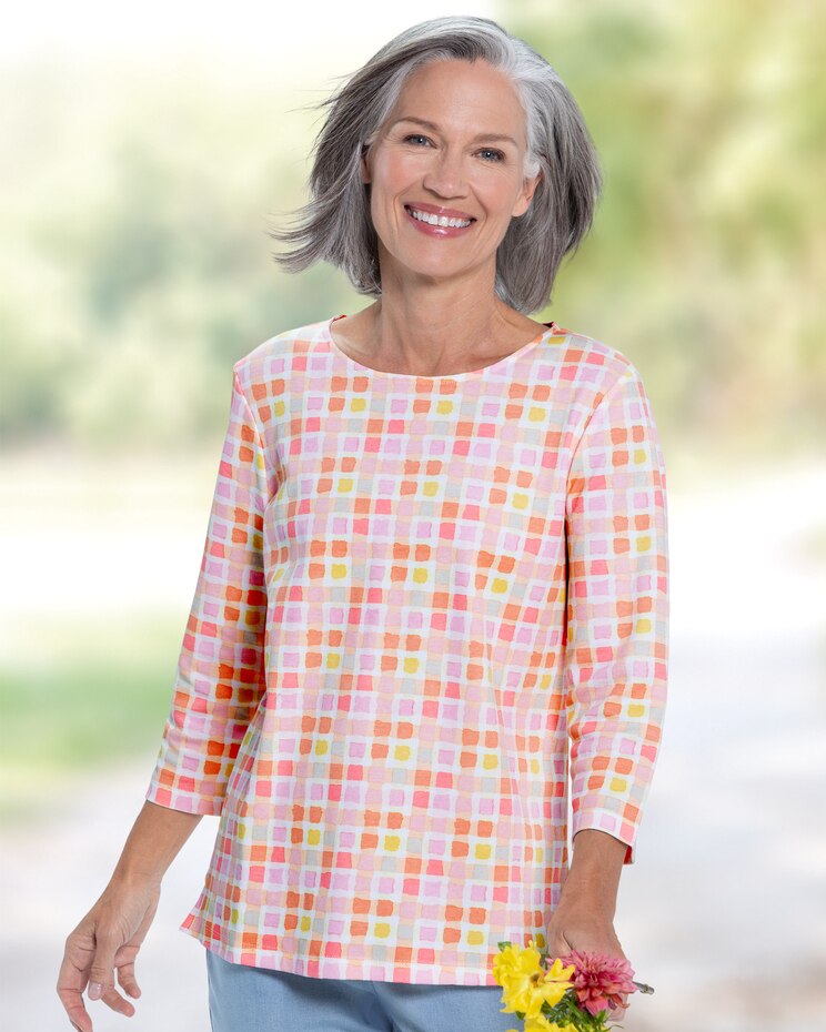 Essential Cotton Watercolor Check Tee image number 1