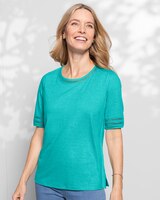 Linen-Blend Elbow-Sleeve Tee thumbnail number 1
