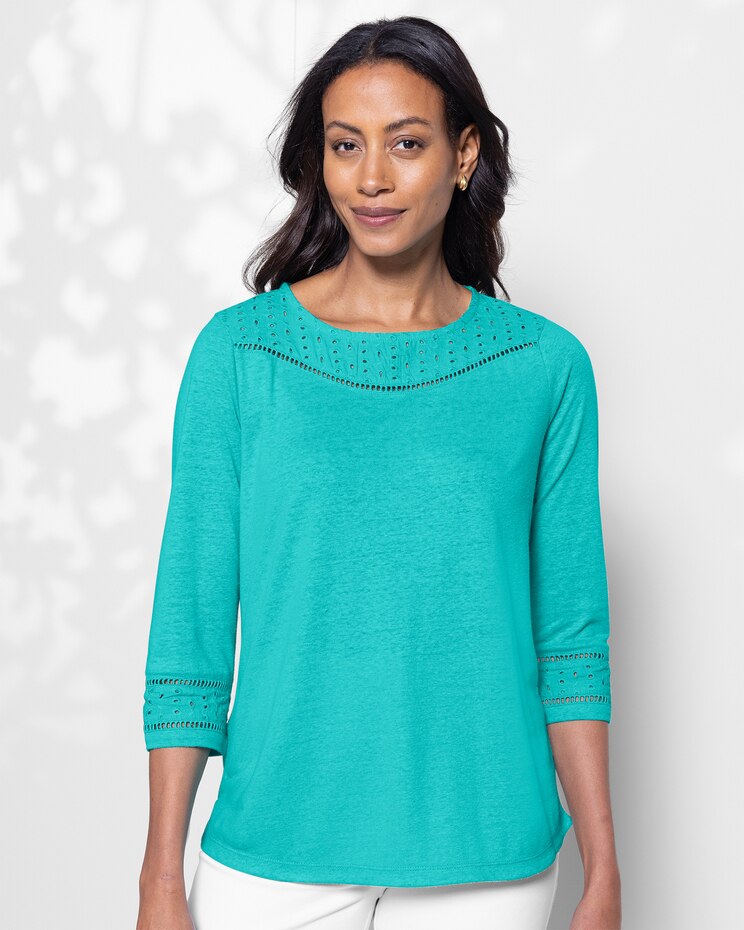 Linen-Blend Eyelet-Trimmed Tee image number 1