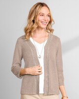 Linen/Cotton Crochet-Trim Cardigan  thumbnail number 2