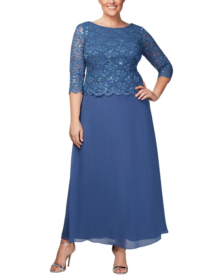 Mock Lace and Chiffon Gown  image number 3
