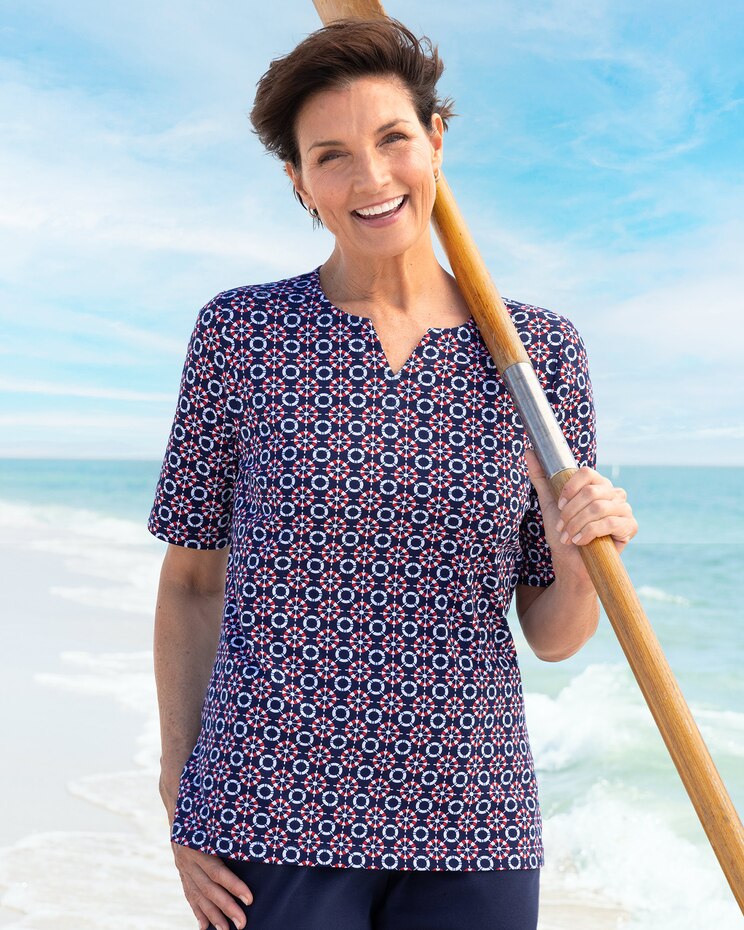 Nautical Print Notch-Neck Tee image number 1