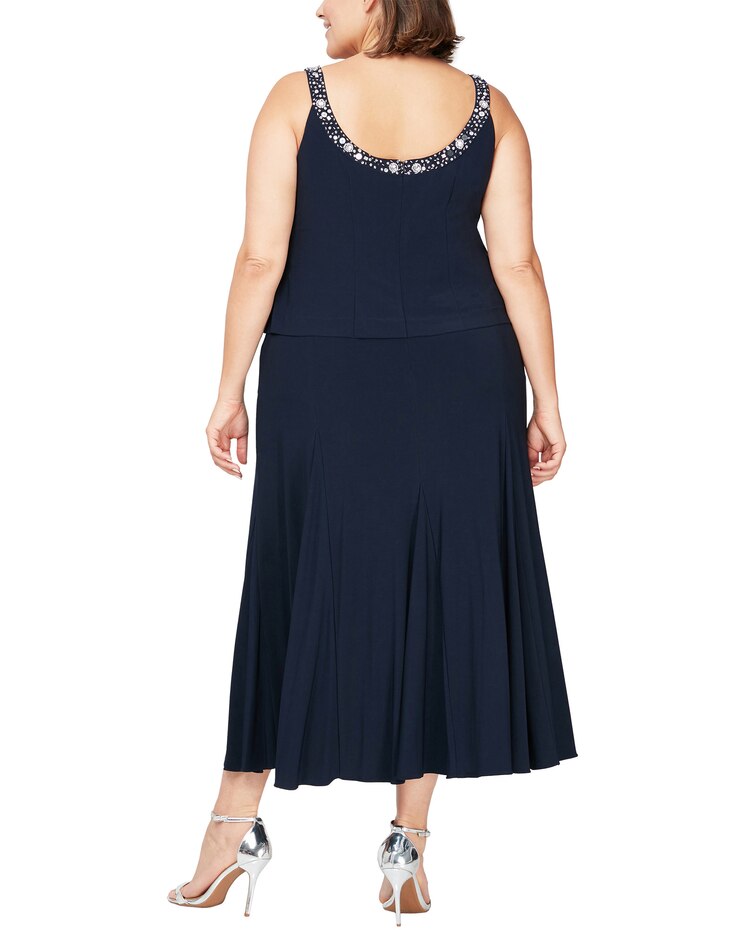 Matte Jersey Jacket Dress with Sequin Beaded Trim image number 8