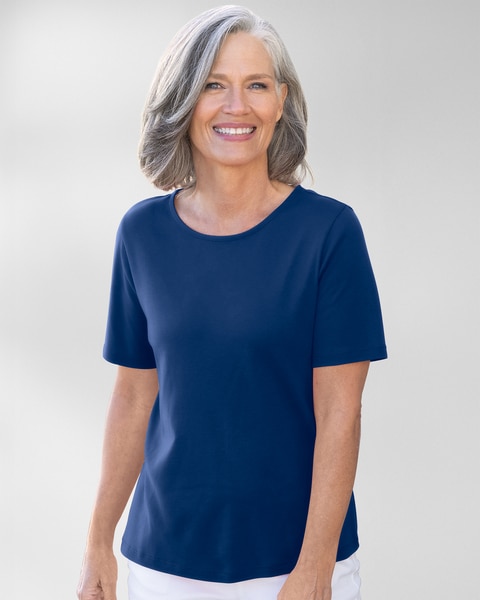 Coastal Cotton Short-Sleeve Jewelneck Tee
