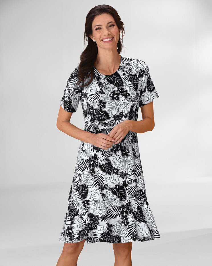 Palm Print Flounce-Hem Knit Dress image number 1