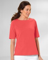 Prima™ Cotton Solid Button-Trim Bateau Tee thumbnail number 1