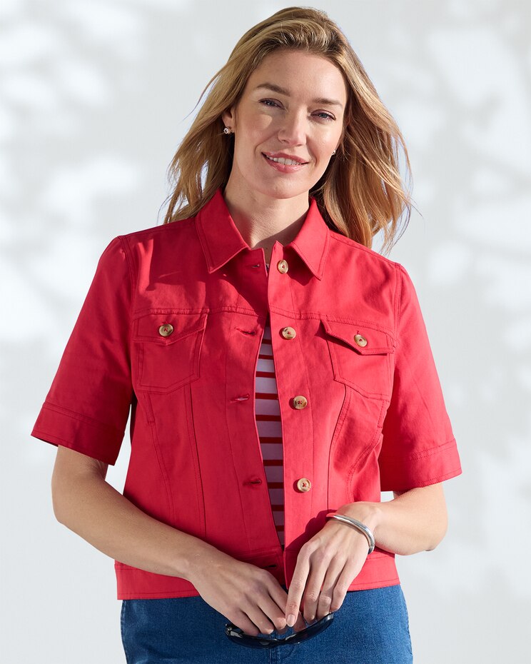 Cotton Sateen Elbow-Sleeve Jacket image number 1