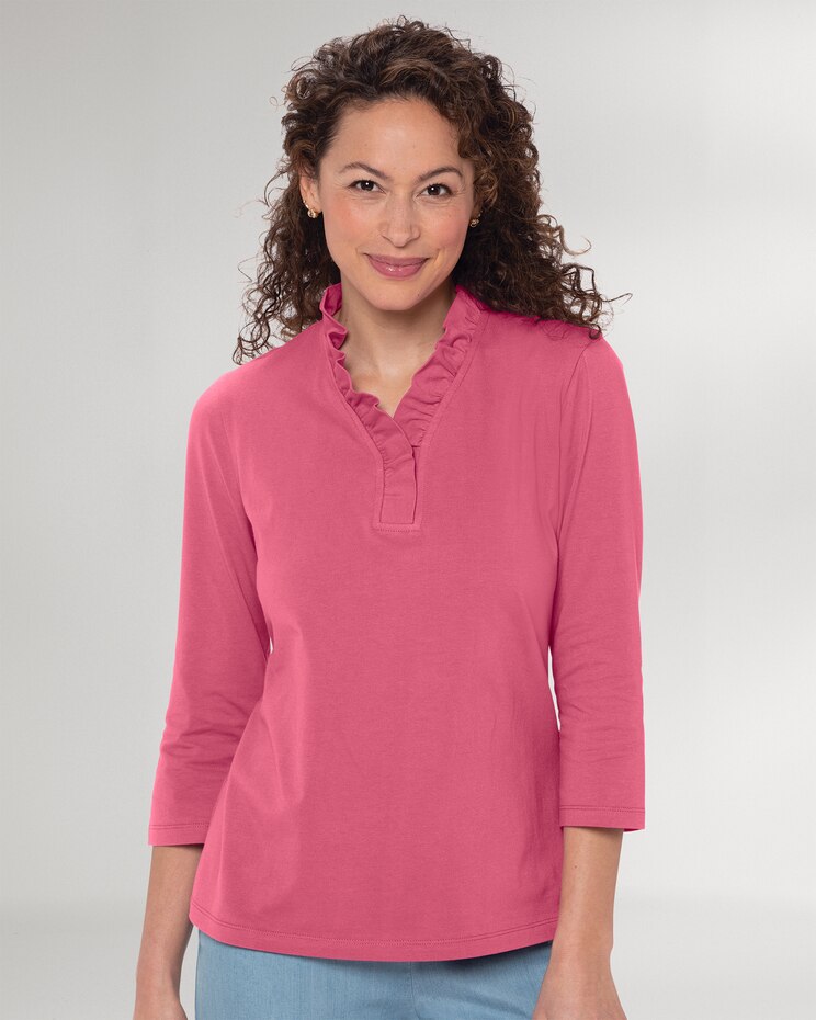Prima™ Cotton Solid Ruffle-Neck Tee image number 1