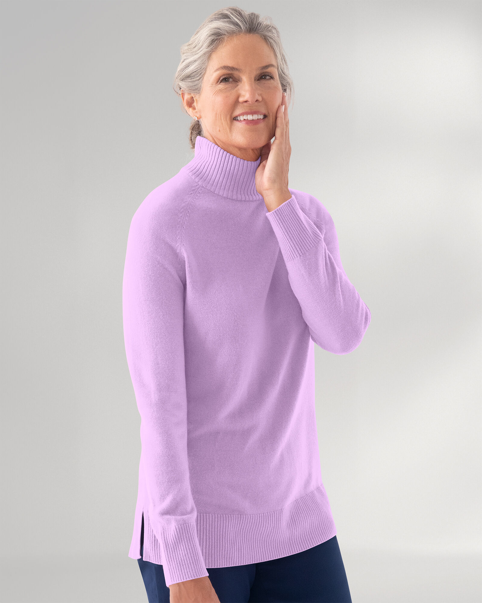 Appleseeds Women s Spindrift Mock Neck Long Sleeve Sweater Purple XL Misses
