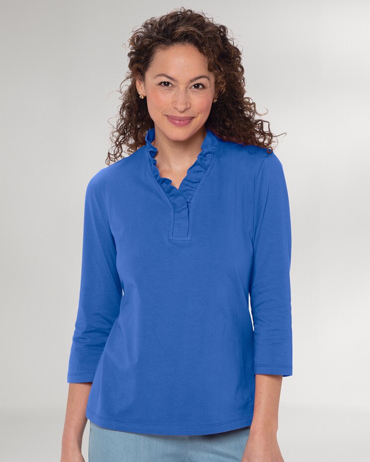 Prima™ Cotton Solid Ruffle-Neck Tee image number 1