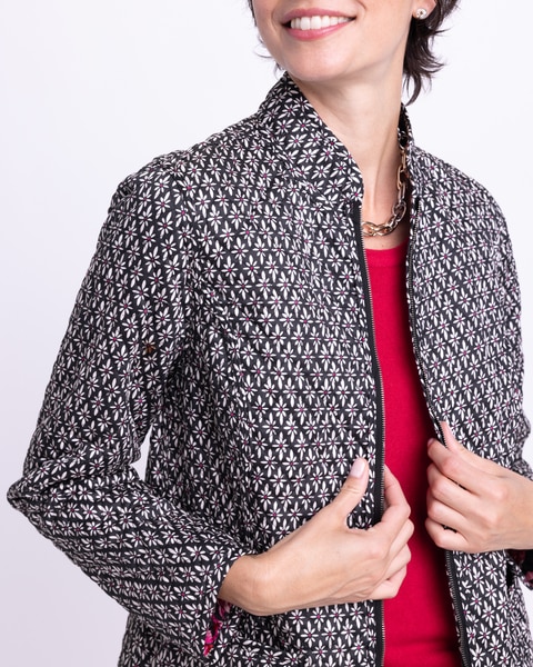 Sketched Rose Reversible Zip-Front Jacket