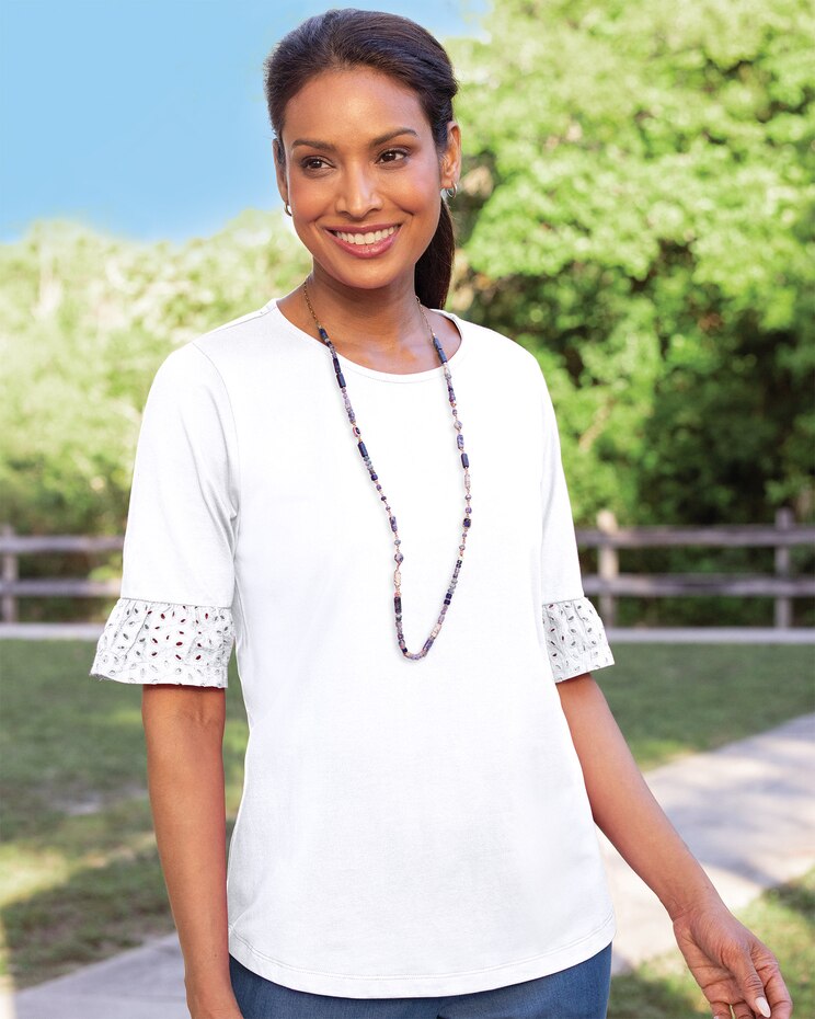 Prima™ Cotton Eyelet Ruffle-Sleeve Tee image number 1