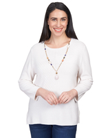 Alfred Dunner® Autumn Weekend Solid Texture Split Hem Sweater with Necklace thumbnail number 1