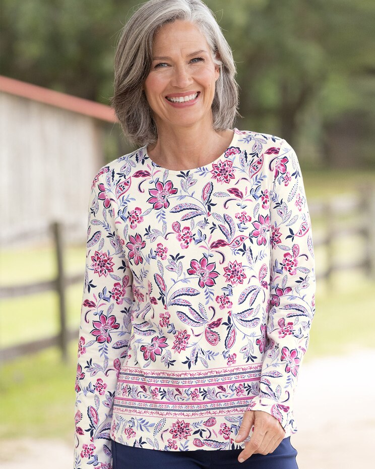 Jacobean Border-Print Long Sleeve Tee image number 1