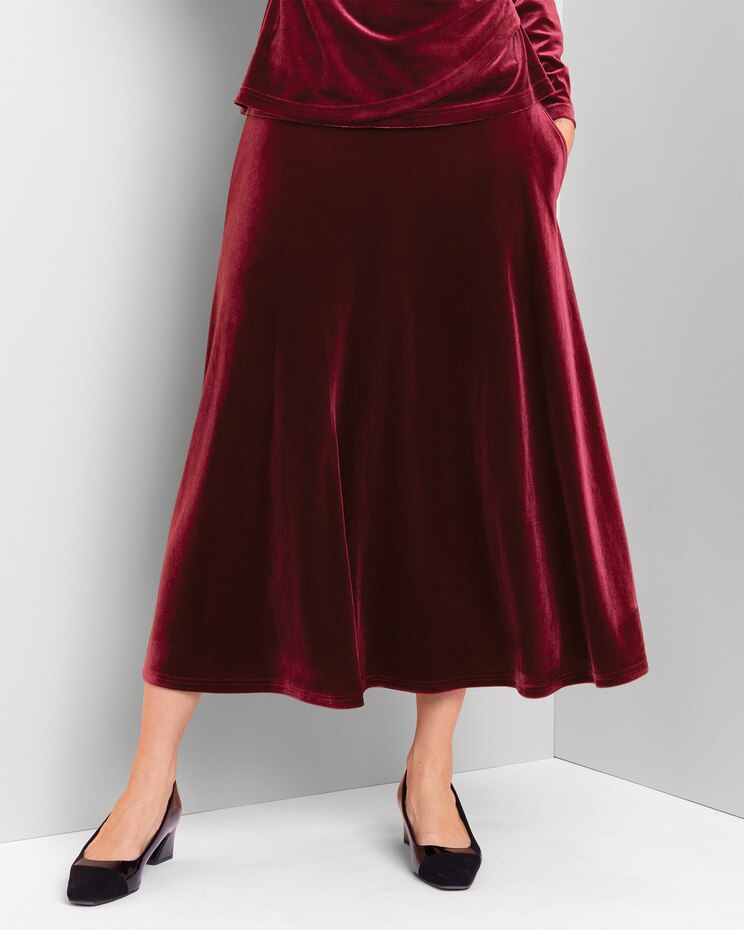 Stretch Velvet Midi Skirt image number 1